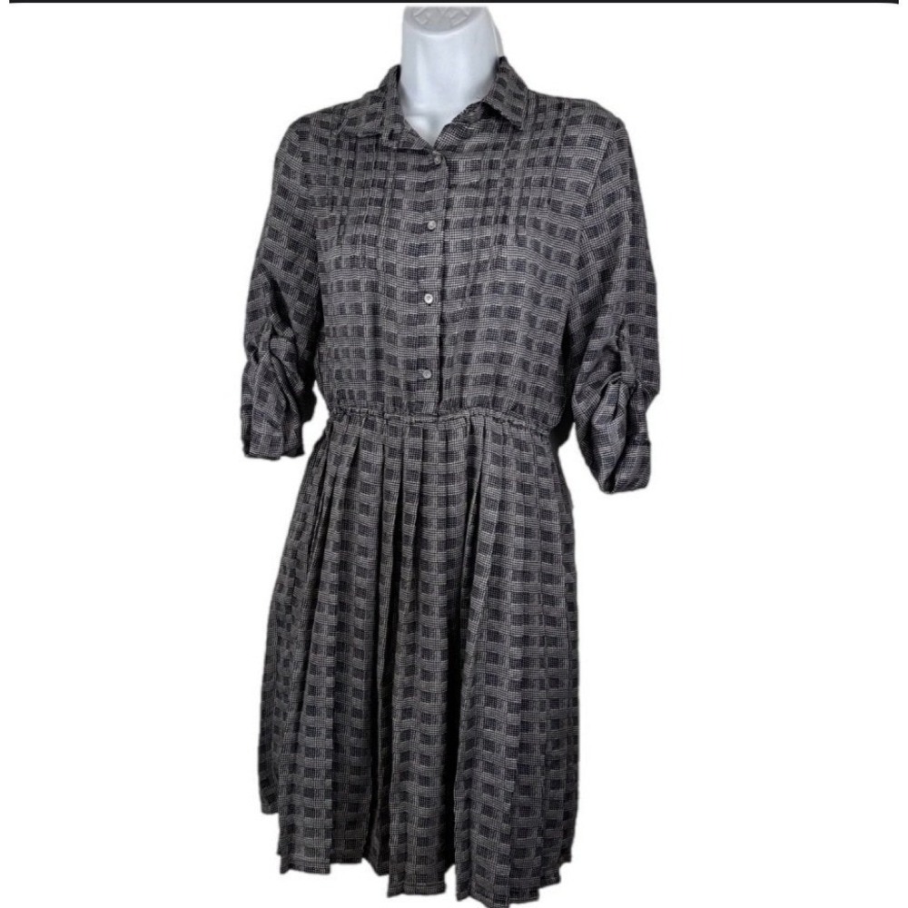 Isabella Sinclair Shirt Dress Women Small Black White Pleated Long Sleeve Pocket